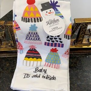 Set of two winter themed dish towels